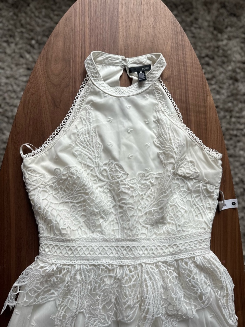 Aqua White Lace Halter Dress Top